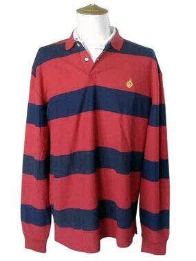NEW Vintage Ralph Lauren Polo Shirt! Red & Navy Stripes Gold Crest on Chest